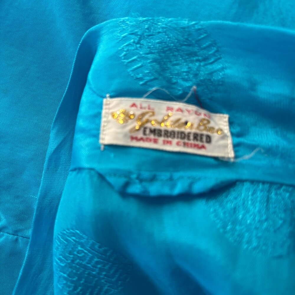 Vintage Kimono Hand Embroidered Medium Teal Blue Pockets Long Sleeve No Belt - Picture 8 of 8